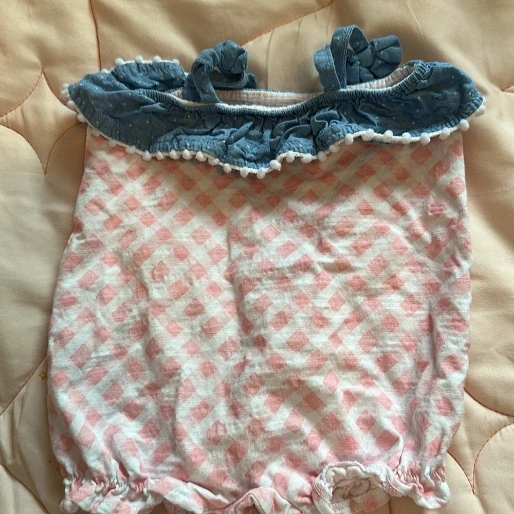 Mud Pie Pink and Blue Gingham Diaper Cover with Duck Appliqué
